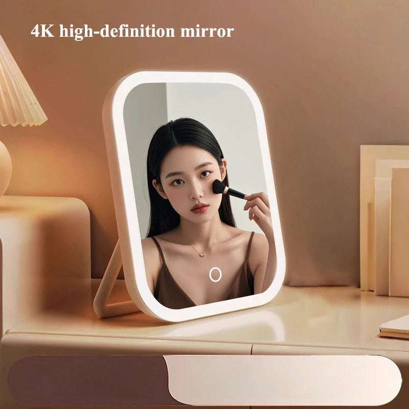 LED Makeup Mirror 3-Color Touch Screen | USB Charging Desktop LED Makeup Mirror QXL