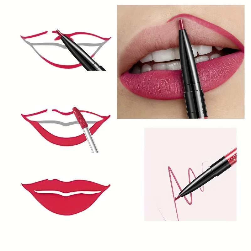 Double-Ended Lipstick & Lip Liner | Soft Matte Long-Lasting Lip Liner & Lipstick QXL