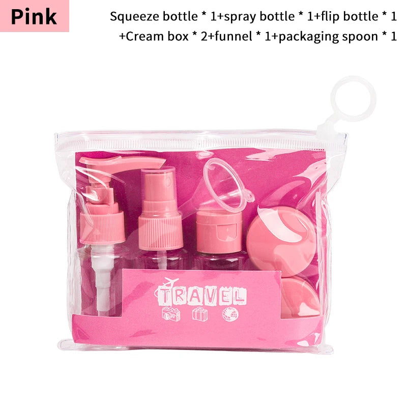 7-Piece Leakproof Travel Bottle Set | Refillable Toiletry Kit Travel Bottle Set QXL Pink