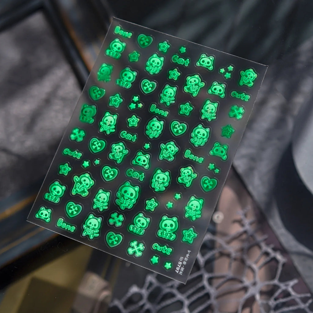 5D Holographic Y2K Nail Stickers | Gothic Cat Skull Heart Decals Nail Art Stickers QXL