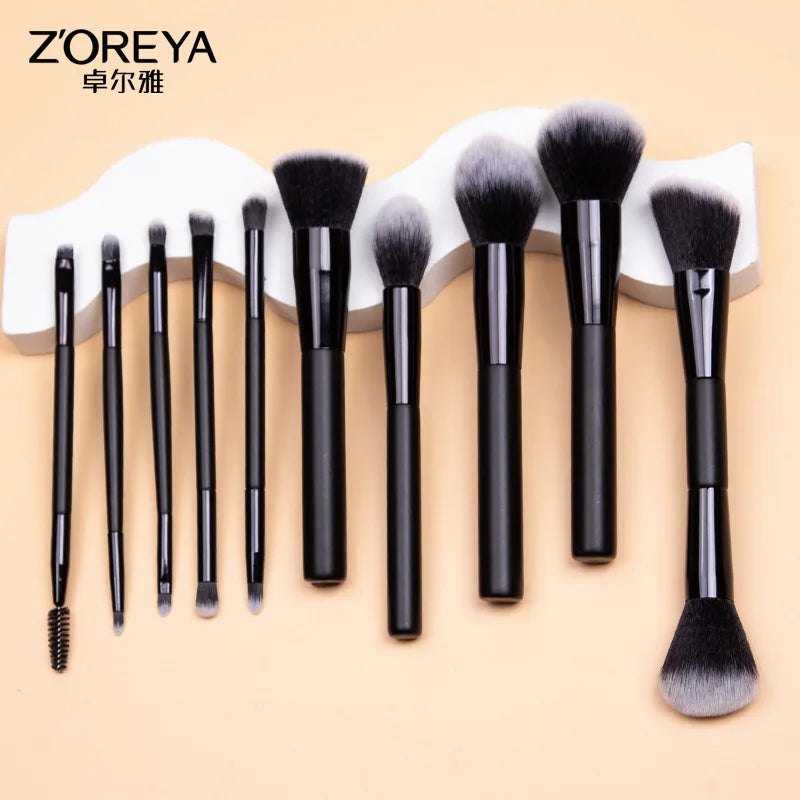 Zoreya 10-Piece Champagne Makeup Brush Set | Face & Eye Makeup Brush Set QXL