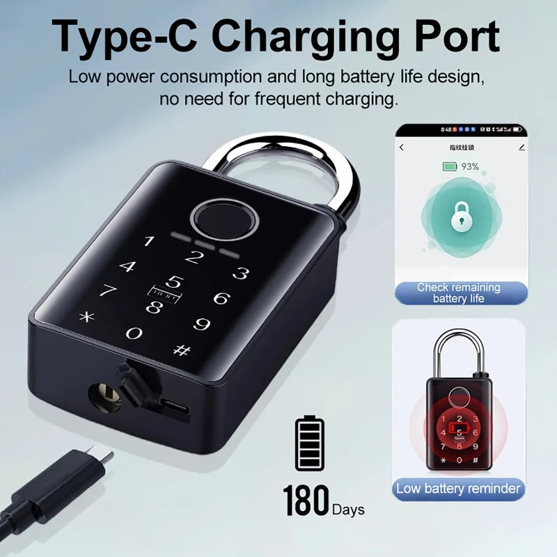 Tuya Smart Fingerprint Padlock | Waterproof Keyless Bluetooth Smart Padlock QXL