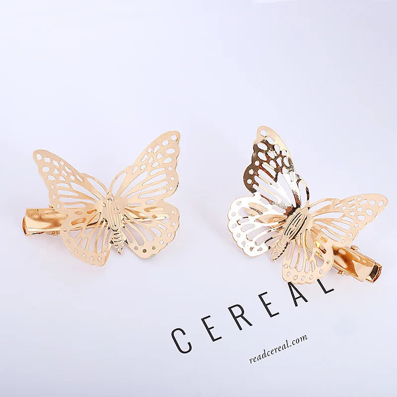 Shiny Metal Butterfly Hair Clip | Golden Bridal Hairpin Butterfly Hair Clip QXL