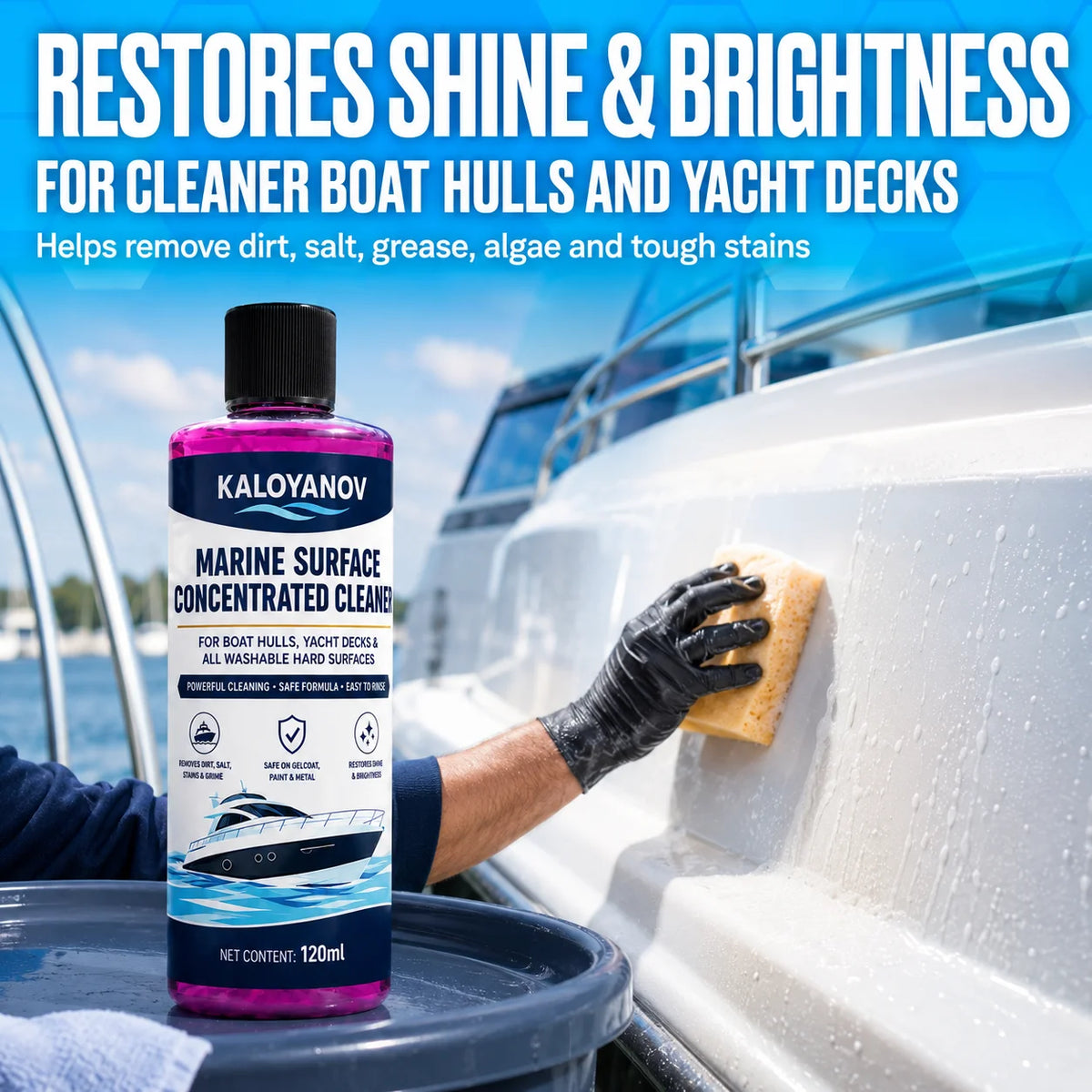 KALOYANOV 120ml Marine Cleaner 1:100 – Boat Hull & Yacht Deck Marine Surface Cleaner QXL
