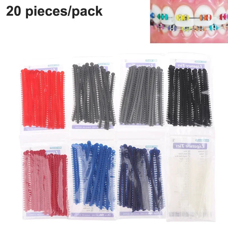 20-Pack Colorful Orthodontic Elastic Ligature Ties for Braces Orthodontic Ligature Ties QXL