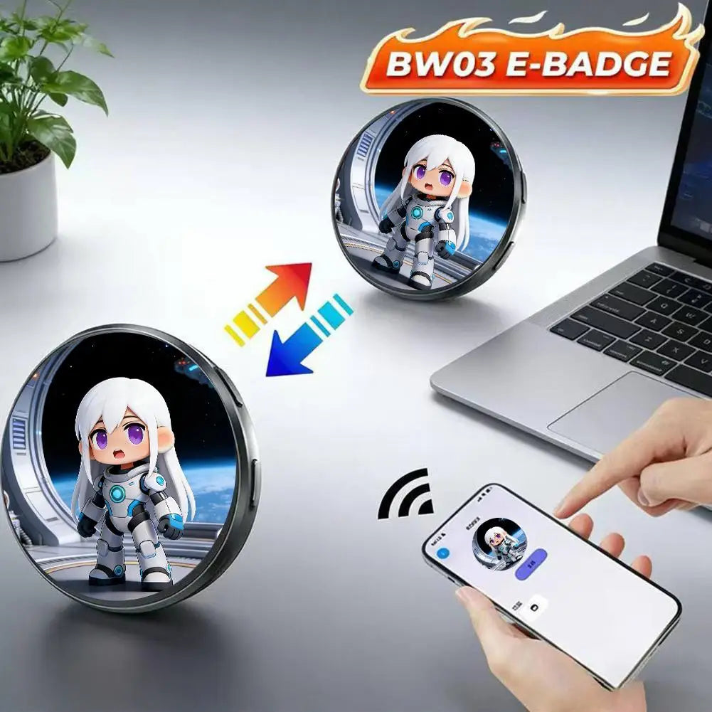 Digital LED E-Badge Pin | 1.5" HD Bluetooth Display Badge Wearable Display Badge QXL