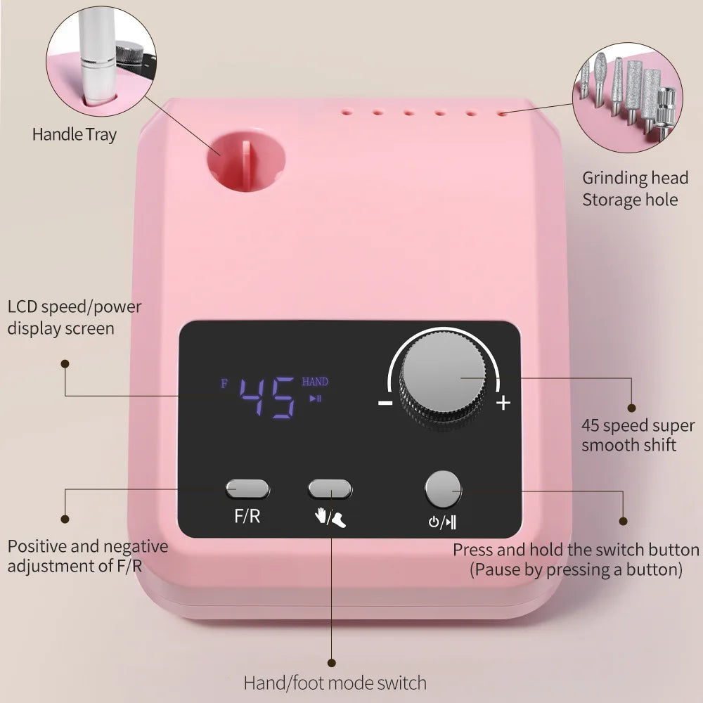45000RPM Rechargeable Electric Nail Drill | Pro Manicure Machine Electric Nail Drill QXL