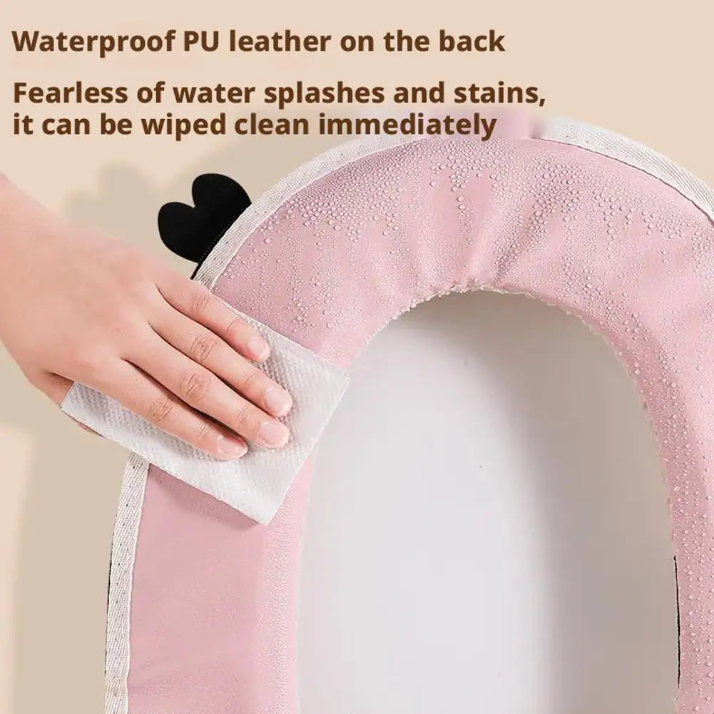Velvet Toilet Seat Cover Pad | Soft Warm Waterproof Universal Fit Toilet Seat Cover QXL