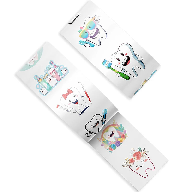 500 Tooth-Shaped Cartoon Stickers Roll | Kids Dental Rewards Dental Reward Stickers QXL