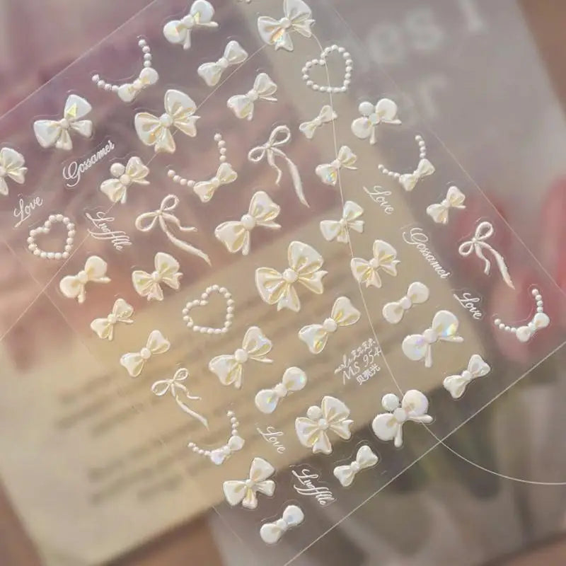 5D Nail Art Stickers – Bow Pearl Heart French Polka Dot Nail Art Stickers QXL