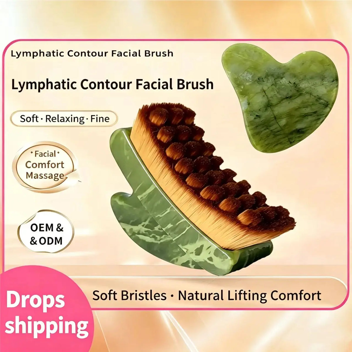 2-in-1 Facial Contour Brush & Jade Gua Sha Massager Tool Gua Sha Face Tool QXL