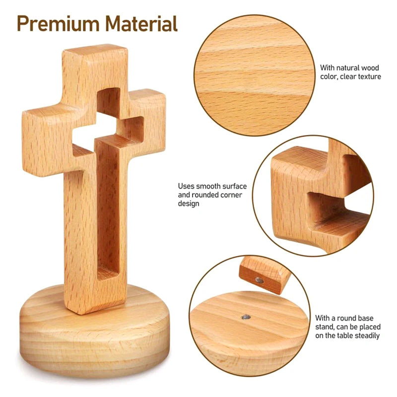 Standing Wooden Crucifix Cross | Christian Table Décor Gift Religious Décor Ornament QXL