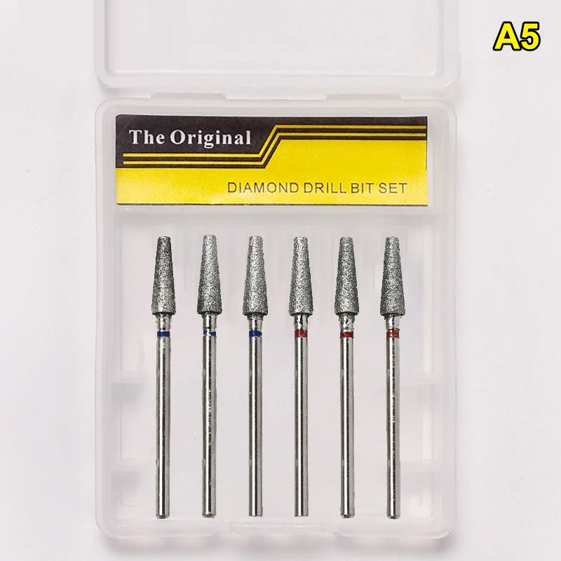 6-Piece Diamond Nail Drill Bits | Cone Tip Cuticle Set Nail Drill Bit Set QXL A5