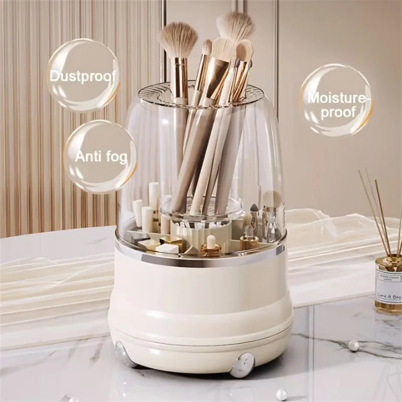 360° Rotating Makeup Brush Holder with Dustproof Cover Makeup Brush Organizer QXL