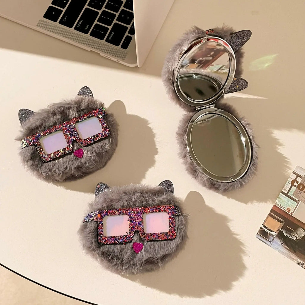 Cartoon Cat Double-Sided Folding Compact Mirror | 2x Magnify Compact Pocket Mirror QXL