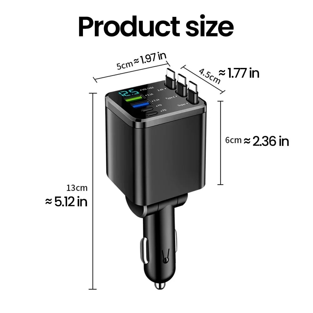 7-in-1 Retractable Car Charger USB-C PD 180W Fast Charging Car Phone Charger QXL