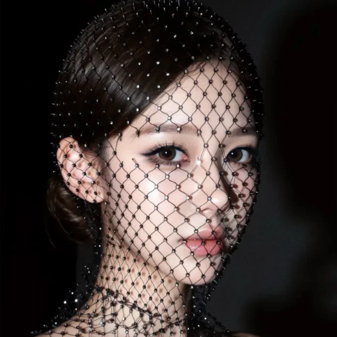 Rhinestone Fishnet Balaclava | Crystal Mesh Head Wrap Rhinestone Head Wrap QXL