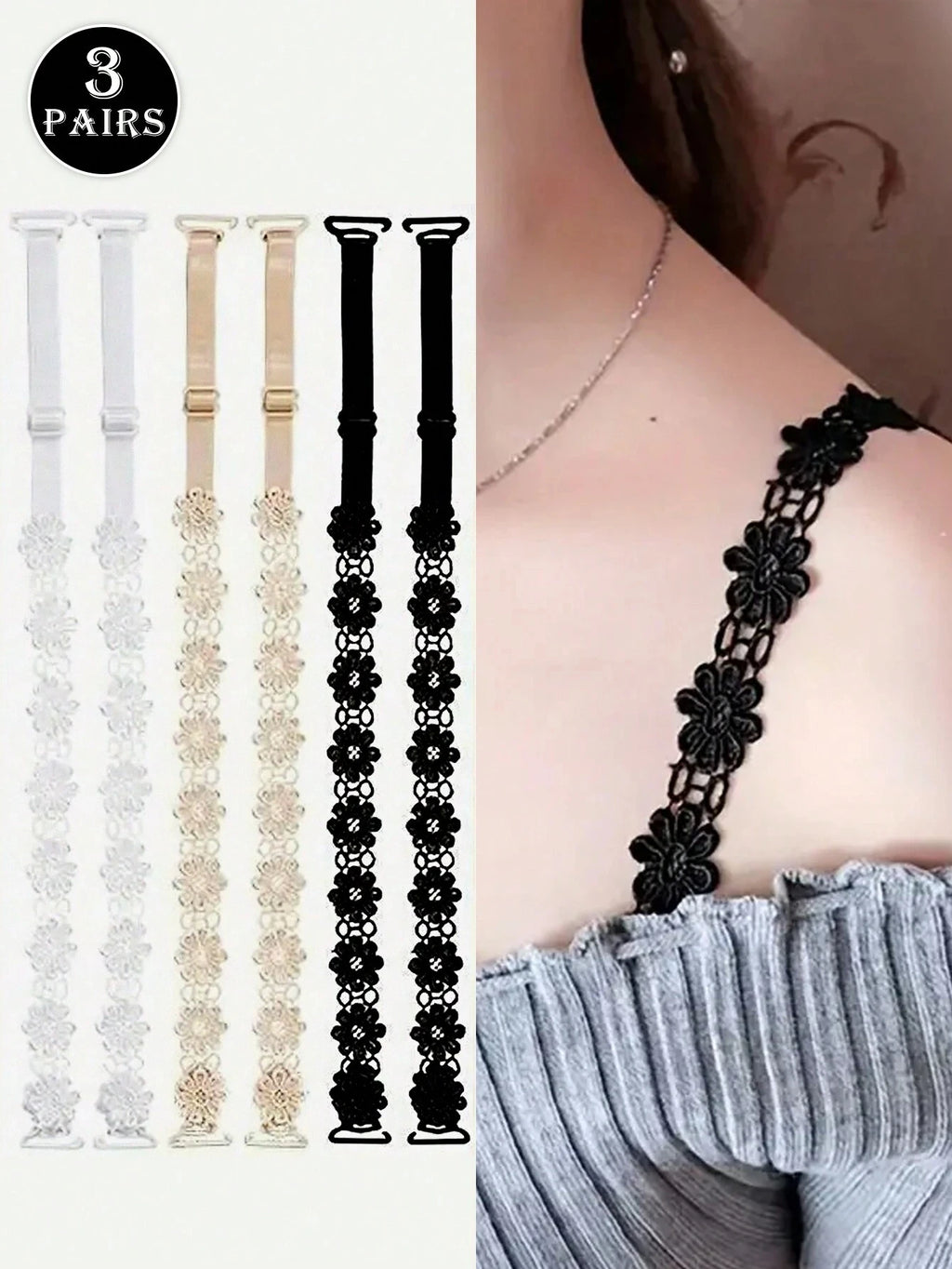 Lace Flower Bra Straps | Adjustable Anti-Slip Shoulder Straps Decorative Bra Straps QXL
