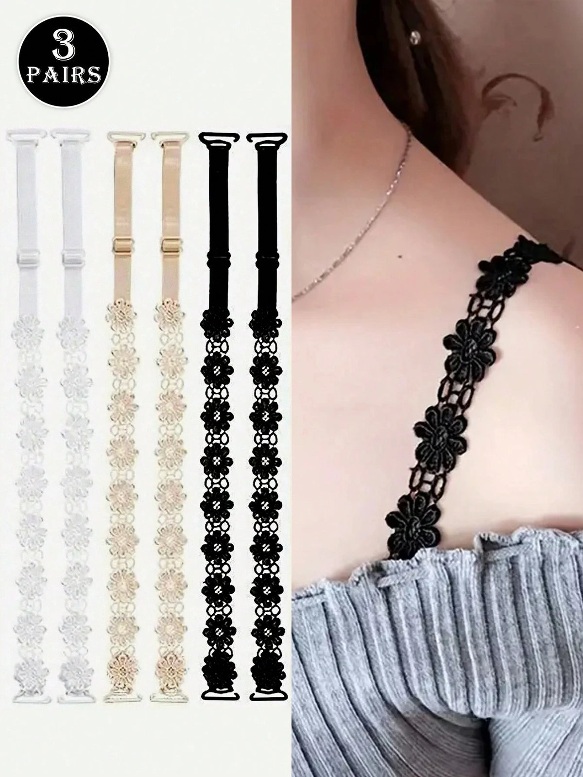 Lace Flower Bra Straps | Adjustable Anti-Slip Shoulder Straps Decorative Bra Straps QXL