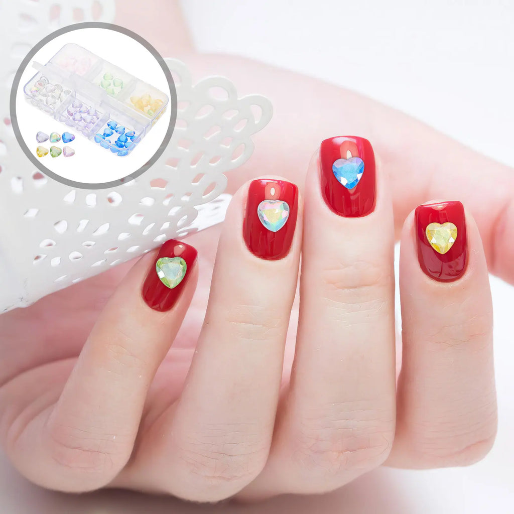 Heart Resin Nail Charms Rhinestones Kit – DIY Nail Art Gems Nail Art Charms Kit QXL