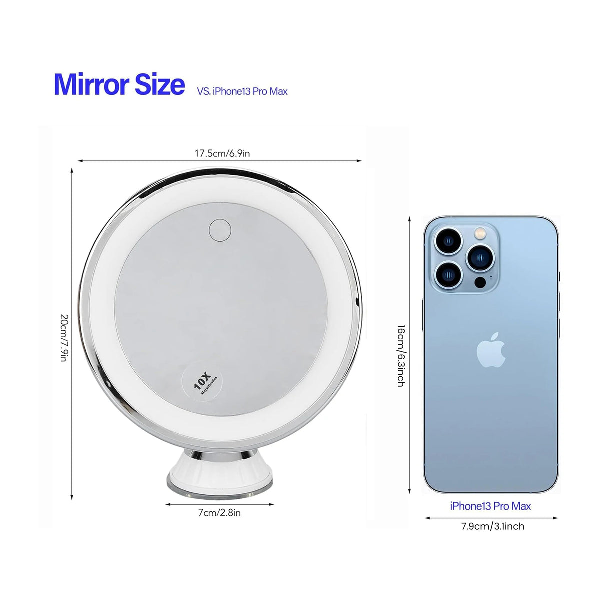 10X Magnifying Makeup Mirror | 3-Color LED Lights & Suction Cup Magnifying Makeup Mirror QXL