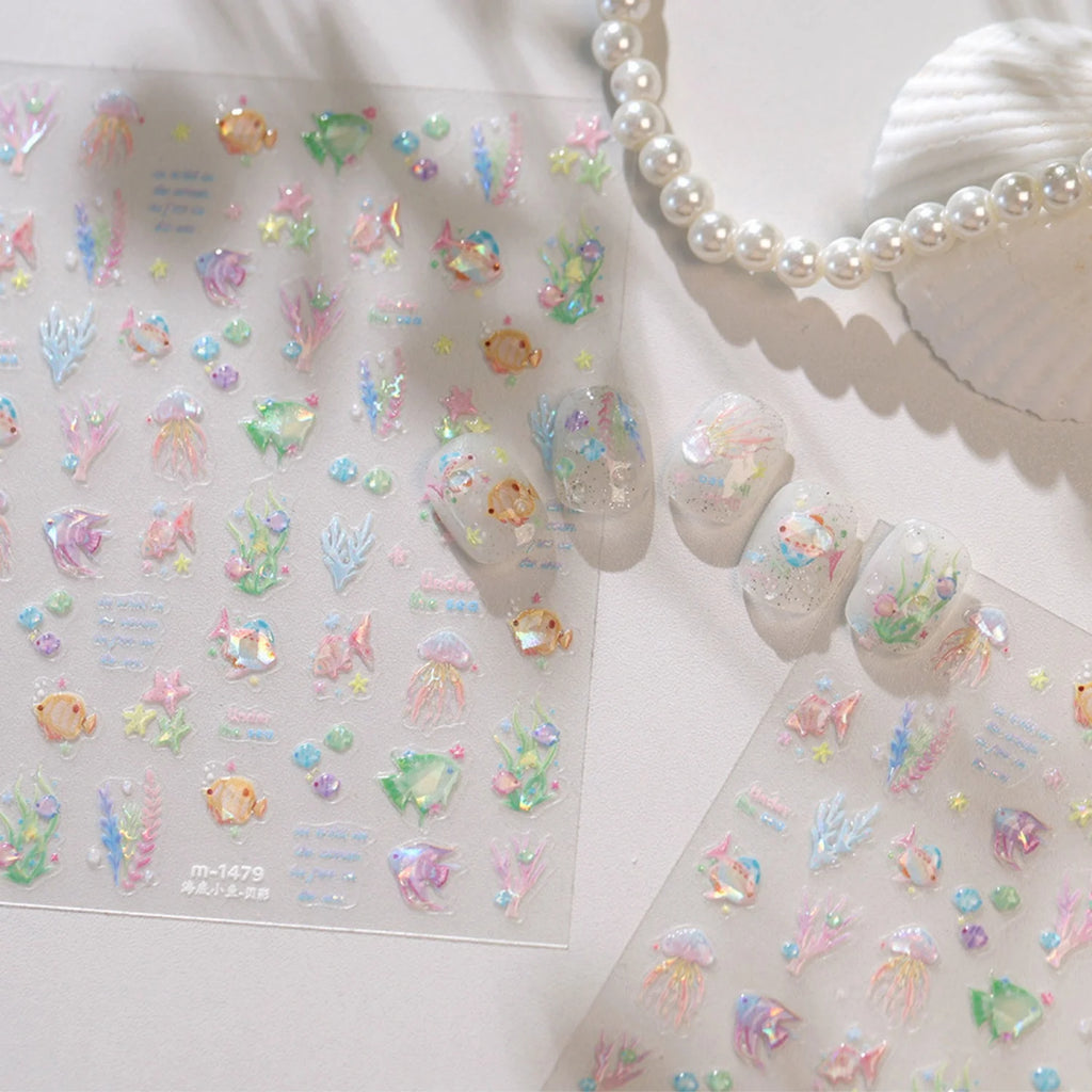 5D Ocean Nail Art Stickers – Jellyfish, Coral & Starfish Decals Nail Art Stickers QXL