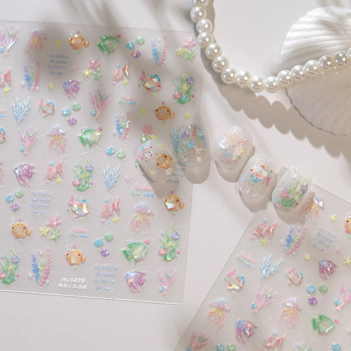 5D Ocean Nail Art Stickers – Jellyfish, Coral & Starfish Decals Nail Art Stickers QXL