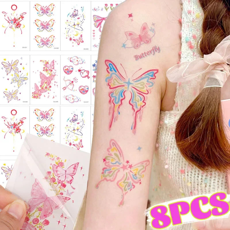 Pink Butterfly Temporary Tattoo Stickers | Waterproof Body Art Temporary Tattoo Stickers QXL