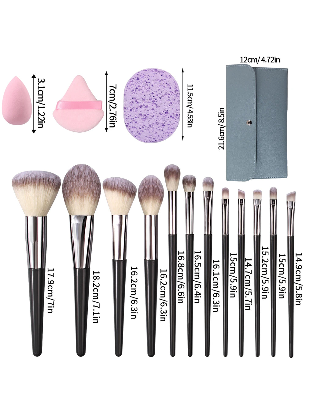 18-Pc Makeup Brush Set with Sponge, Puff & Storage Bag Makeup Brush Set QXL