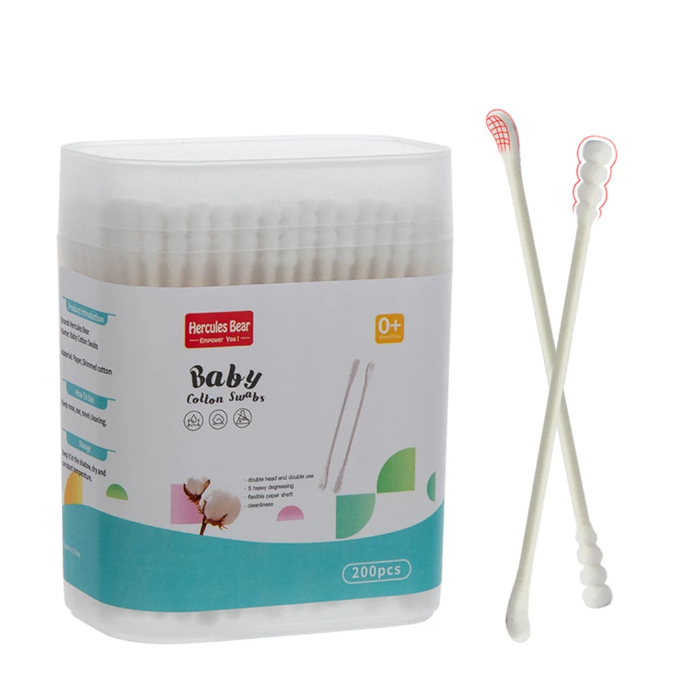 200-Pack Baby Ear Cleaning Cotton Swabs | Double-Ended Baby Cotton Swabs QXL B417-1 box