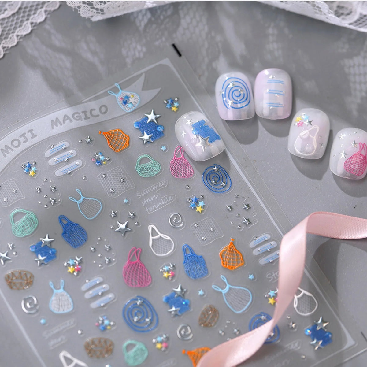 5D Self-Adhesive Nail Stickers – Glitter Stars & Swirl Decals Nail Art Stickers QXL