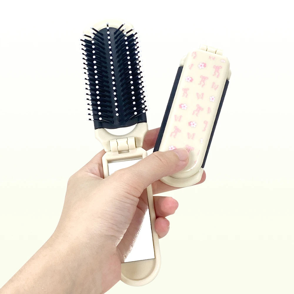 Foldable Air Cushion Comb with Mirror | Portable Floral Mini Comb Foldable Hair Comb QXL
