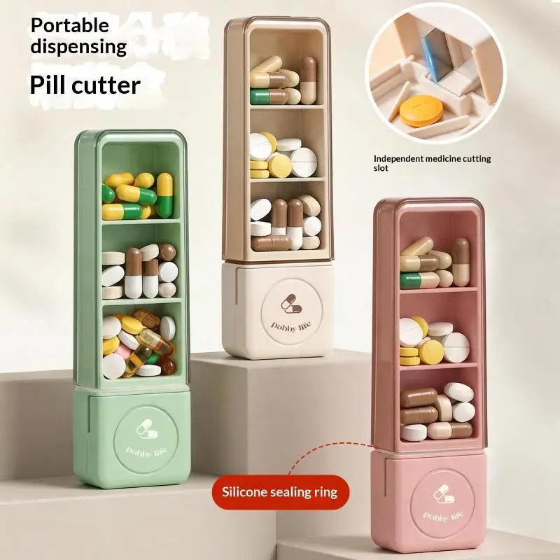 3-Compartment Travel Pill Box with Tablet Cutter | YOVIP Travel Pill Organizer QXL