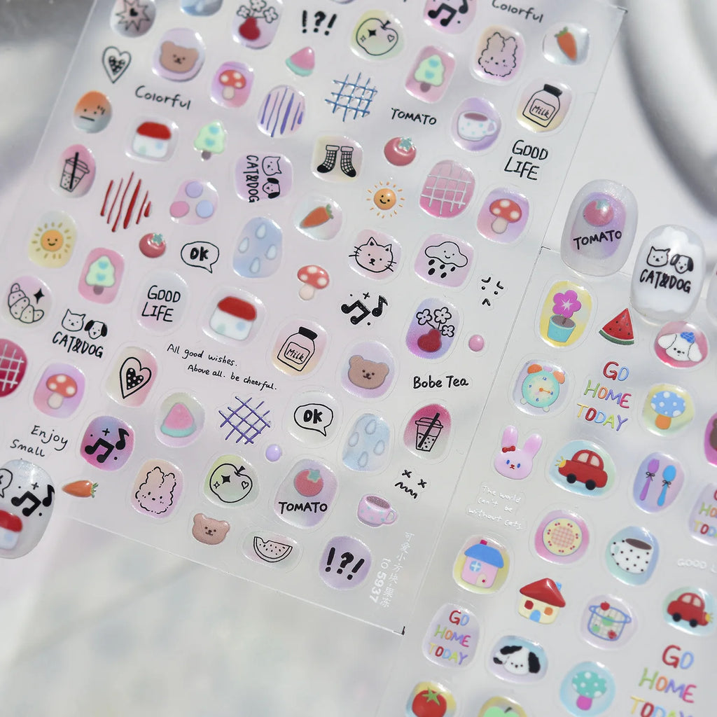 5D Nail Stickers – Cute Graffiti Jelly Oval Self-Adhesive Decals Nail Art Stickers QXL
