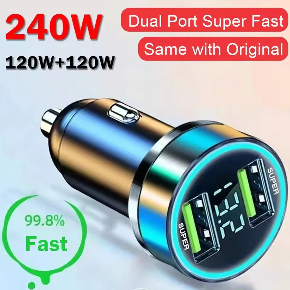 240W Dual USB Car Charger Fast Charging & Digital Display Car USB Charger QXL
