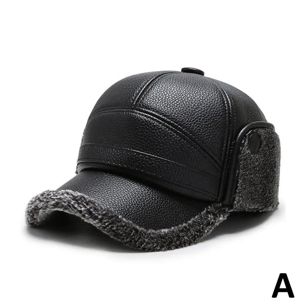 Men's Winter PU Leather Bomber Hat with Earflaps | Warm Cap Winter Bomber Hat QXL Gray