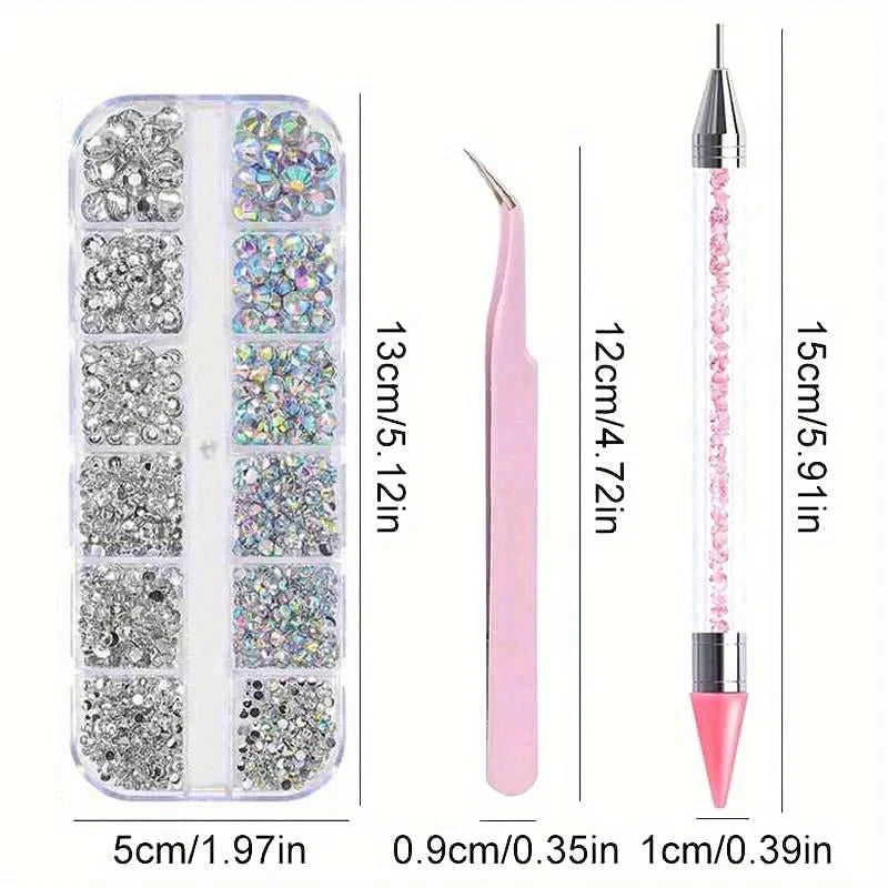 SS6–SS30 Mixed Nail Rhinestones White AB Flat-Back Gem Set Nail Art Rhinestones QXL