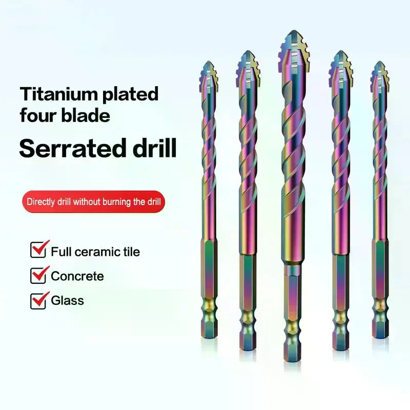 6–12mm 4-Flute Serrated Drill Bit Set | Tile, Glass & Metal Serrated Drill Bit Set QXL