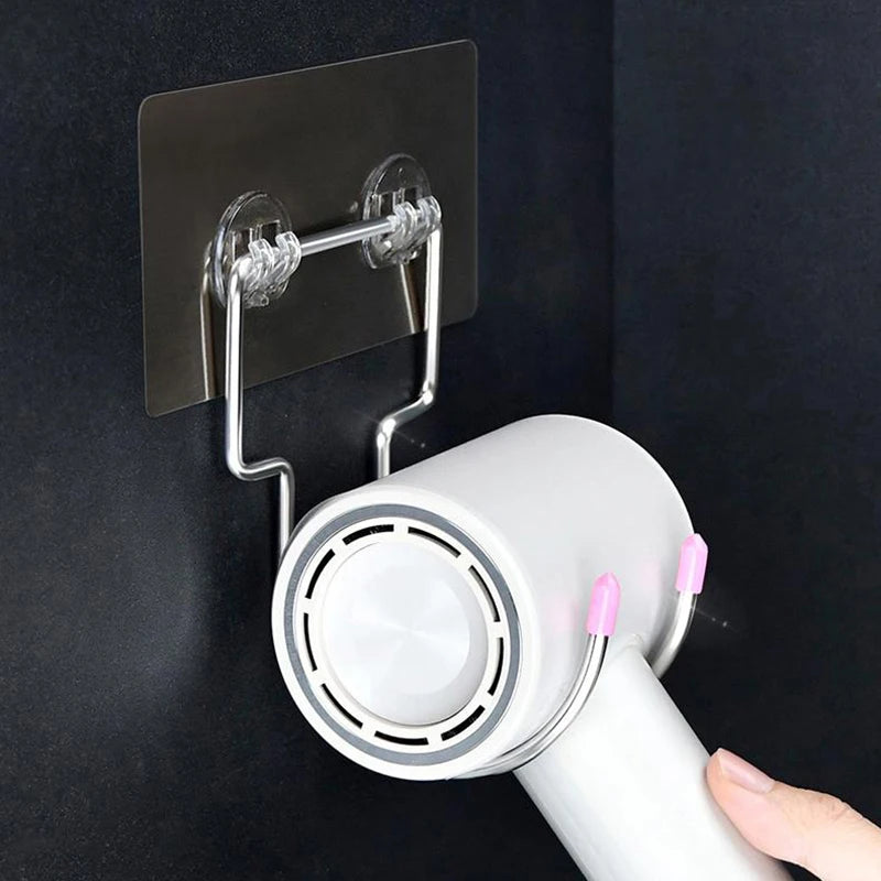 Stainless Steel Wall-Mount Hair Dryer Holder | No-Drill Rack Hair Dryer Holder QXL