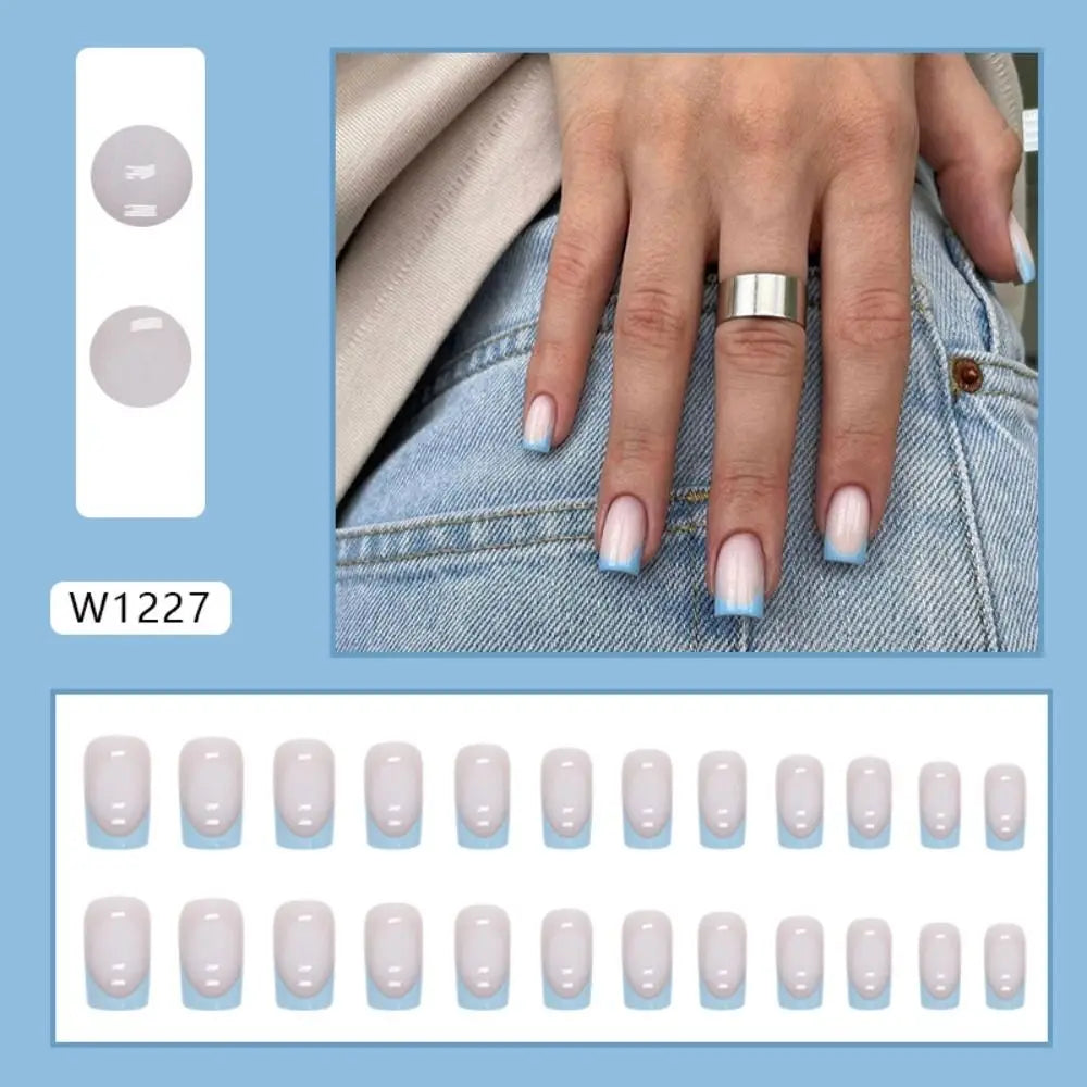 24-Pc Long Square Press-On Nails | Glitter Aurora Y2K Flowers Press-On False Nails QXL