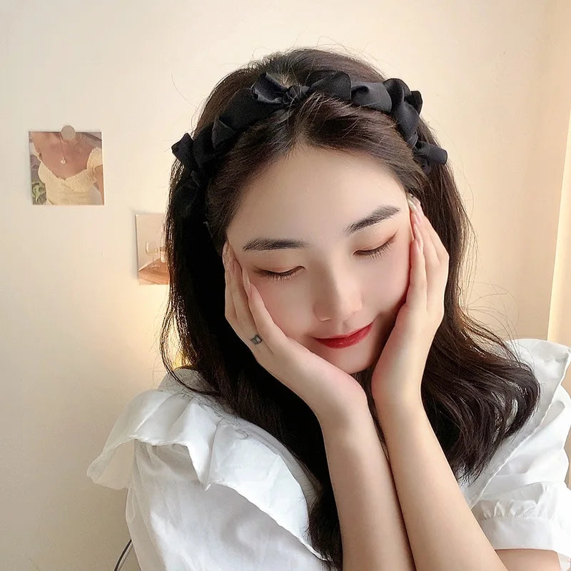 Black Satin Bow Headband | Korean Style Hair Accessory Satin Bow Headband QXL