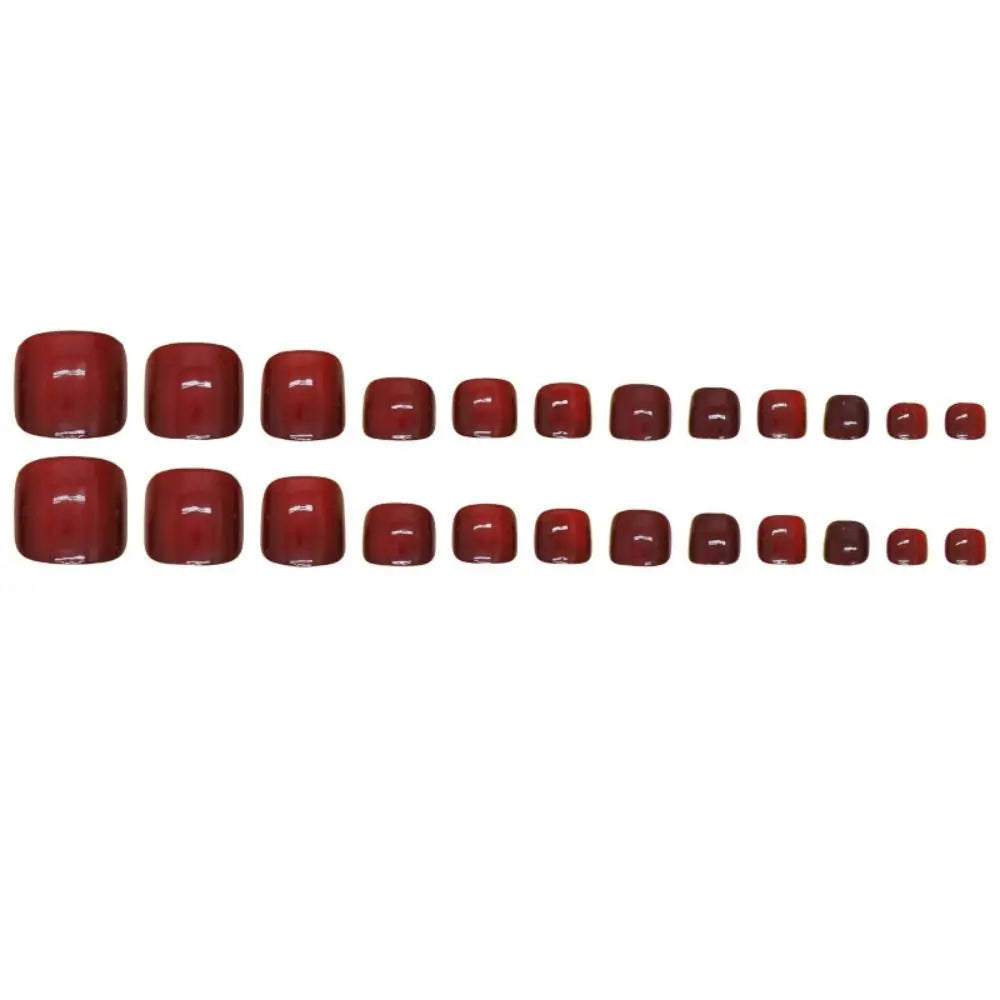 24-Pack Short Square French Cat Eye Press-On Nails | Red Press-On Nail Tips QXL