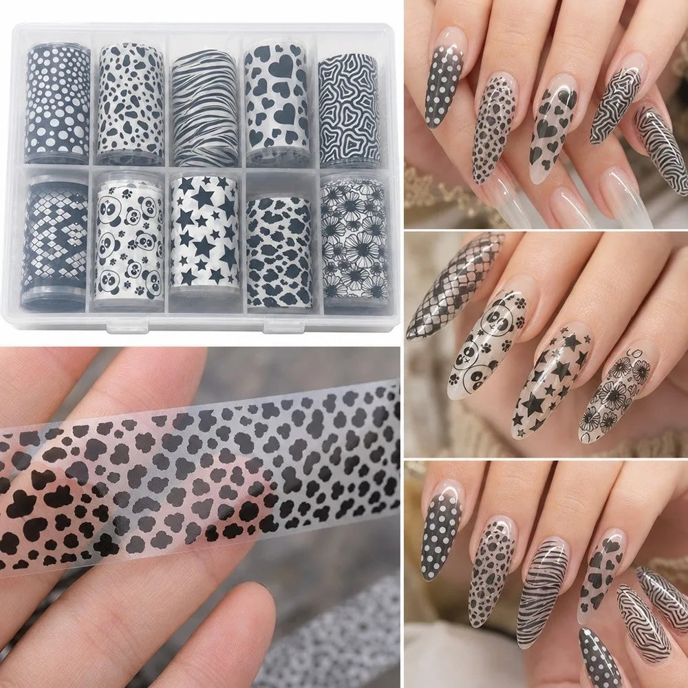 Nail Foil Transfer Stickers – Flower, Leopard & Sequin Art Nail Foil Stickers QXL