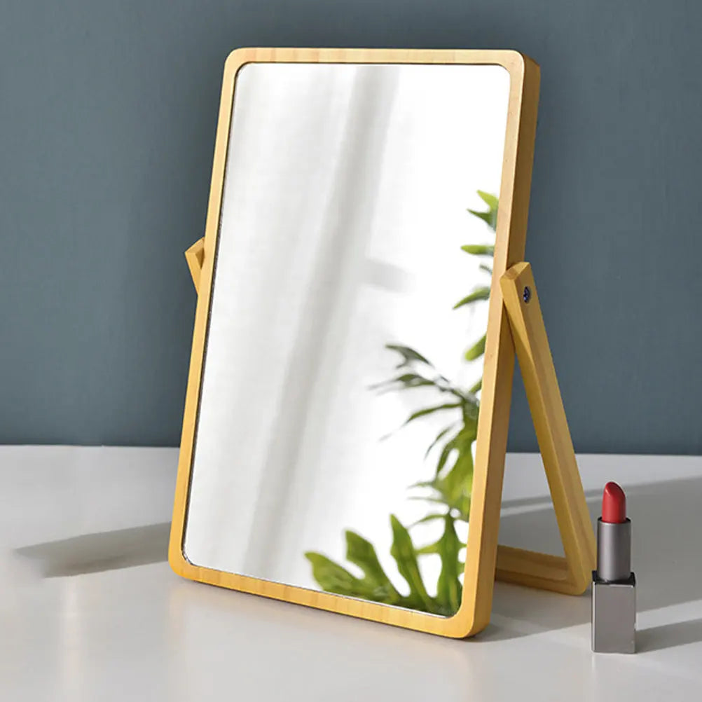 Light Yellow Wooden Desktop Vanity Mirror | Makeup & Dressing Desktop Vanity Mirror QXL
