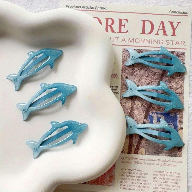 Blue Sparkle Dolphin & Bunny Hair Clips – 8-Pack Resin Resin Hair Clips QXL