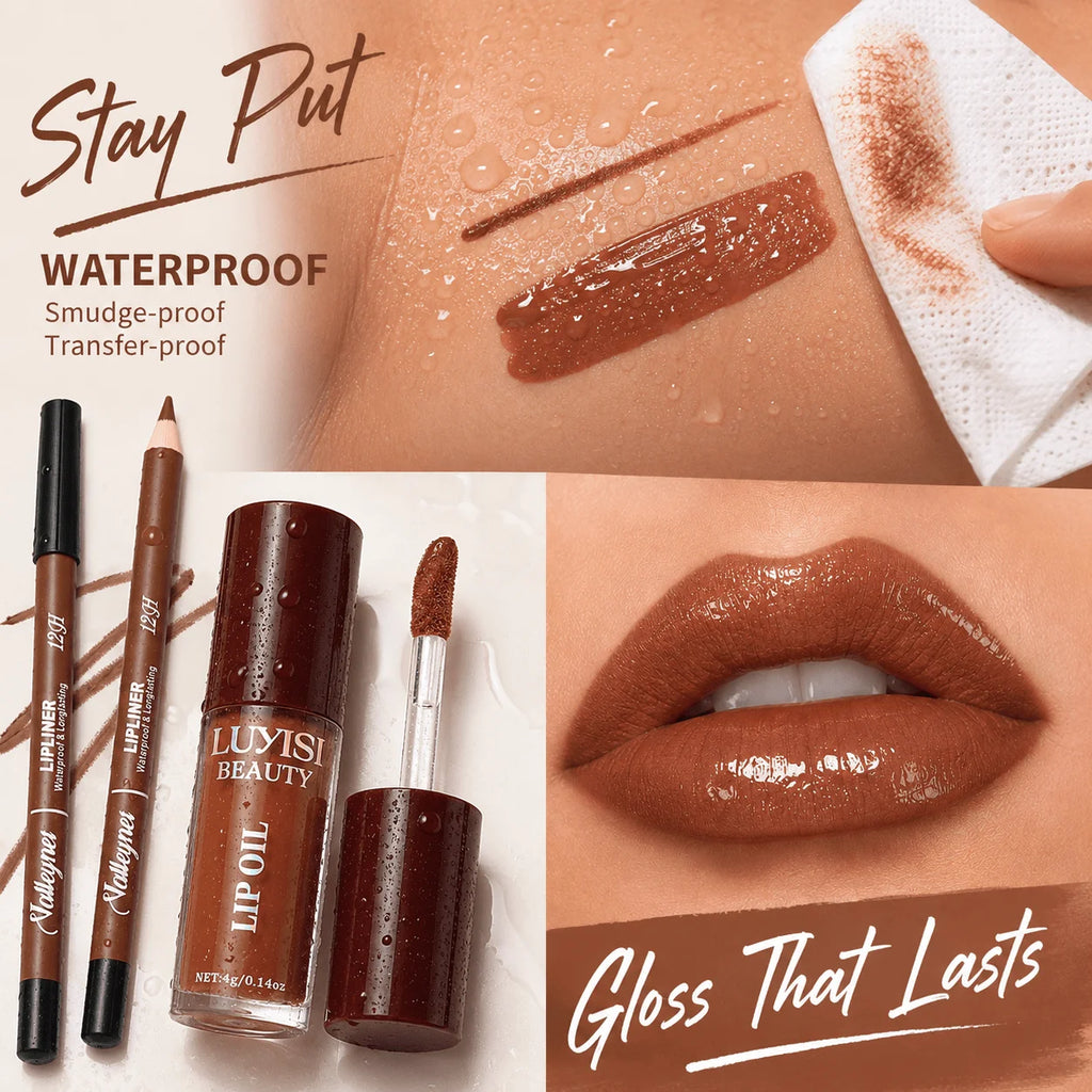 Velvet Matte Lip Liner & Glossy Hydrating Lip Oil Set – 2 Pcs Lip Makeup Set QXL