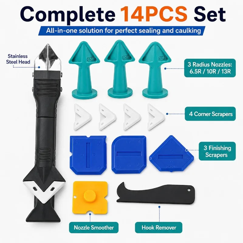 14-Piece Caulking Tool Kit | Sealant Remover & Grout Finisher Caulking Tool Kit QXL
