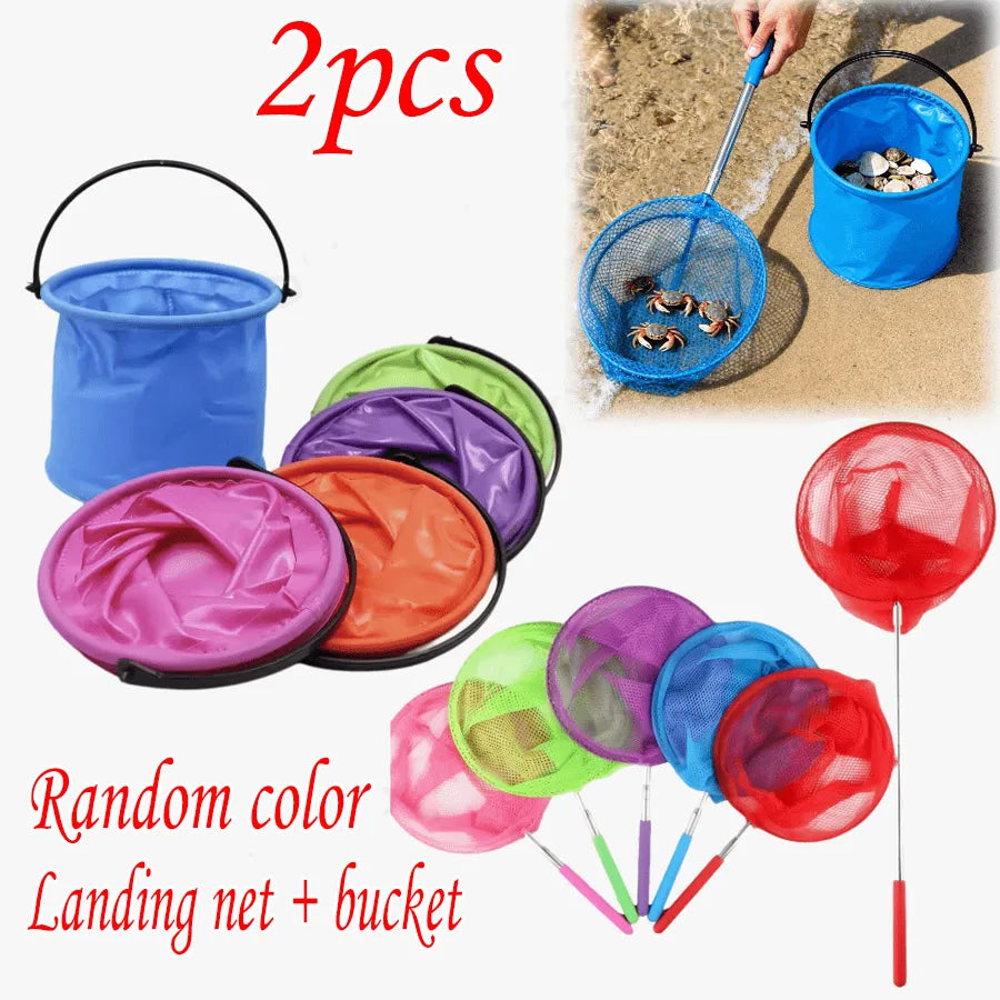 2-in-1 Kids Fishing Net & Foldable Bucket | Outdoor Toy Set Kids Outdoor Toy Set QXL 2Pcs Random color