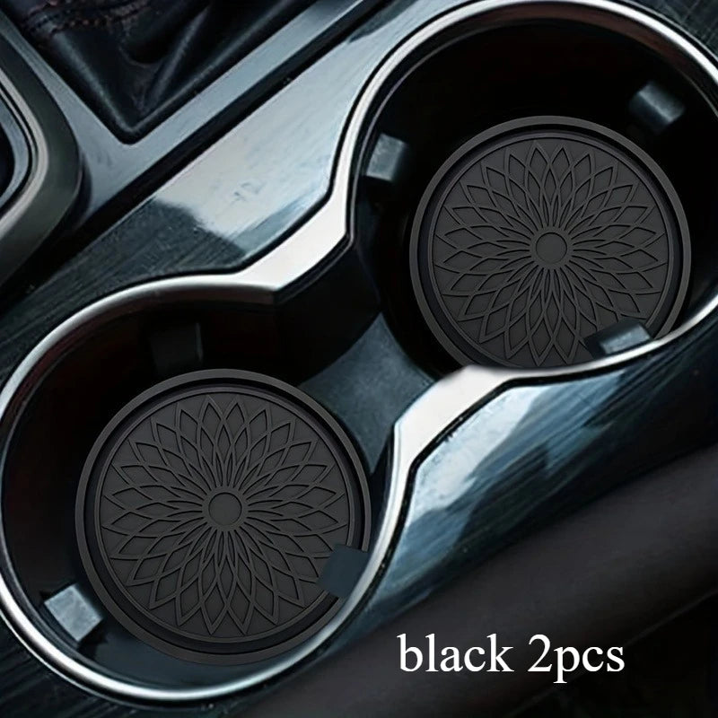 2-Pack Floral Car Cup Holder Coasters | Anti-Slip Pad Car Cup Holder Coaster QXL black 2pcs