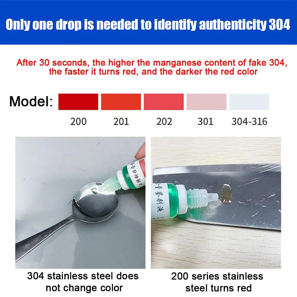 304 Stainless Steel Test Solution – Grade ID Reagent 12ml Metal Testing Reagent QXL
